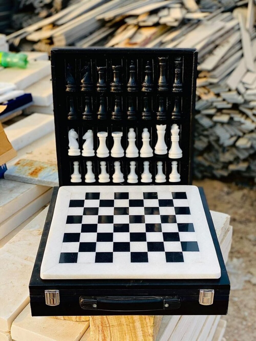 Handmade 12" Marble Chess Set - Elegant Onyx Game with Rexine Box, Perfect Gift!